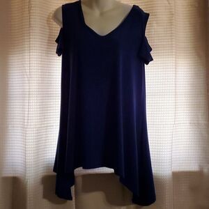 CLARA SUN WOO ROYAL BLUE CUT-OUT SLEEVE TOP. S